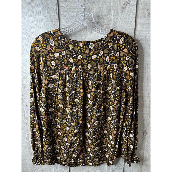 Knox Rose Womens XS Floral Long Sleeve Blouse Black/Multicolor 100% Rayon - Picture 2 of 7